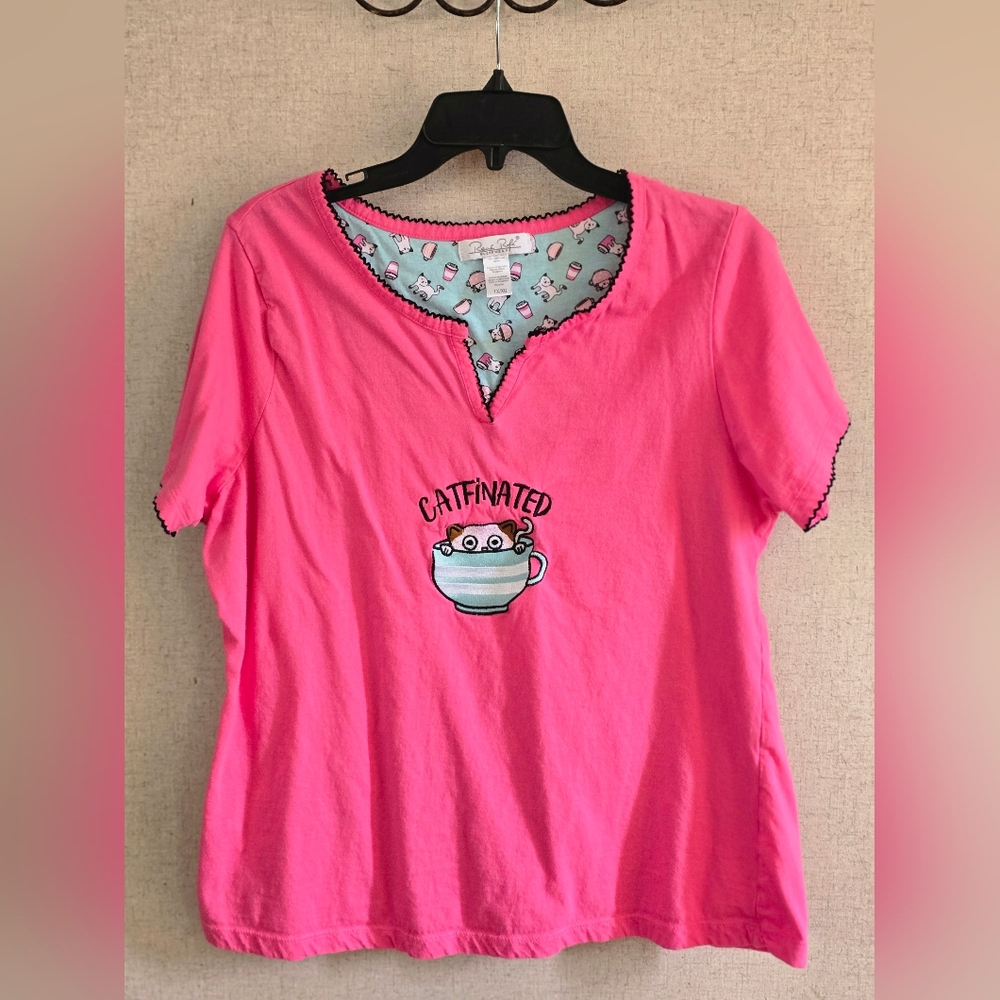 Pink "Catfinated" Pajama Set - 2 Piece Set - Size 1X
